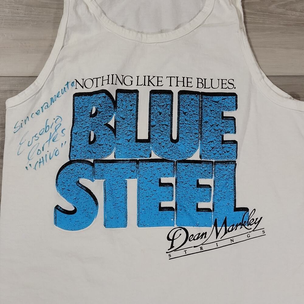 Eusebio Cortes Signed Blue Steel Dean Markley Mens Muscle Tee Medium White View 6